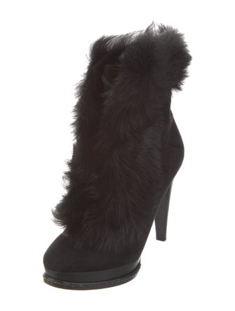 Ralph Lauren Collection Suede Fur Trim Lace-Up Boots