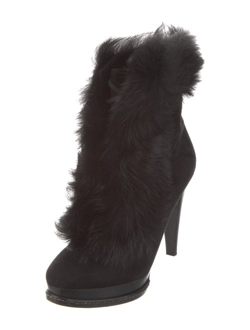 Ralph Lauren Collection Suede Fur Trim Lace-Up Boots