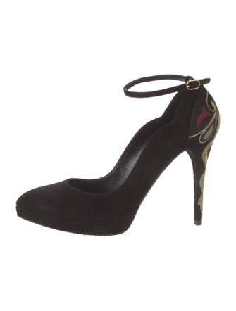 Ralph Lauren Collection Suede Embroidered Accent Pumps