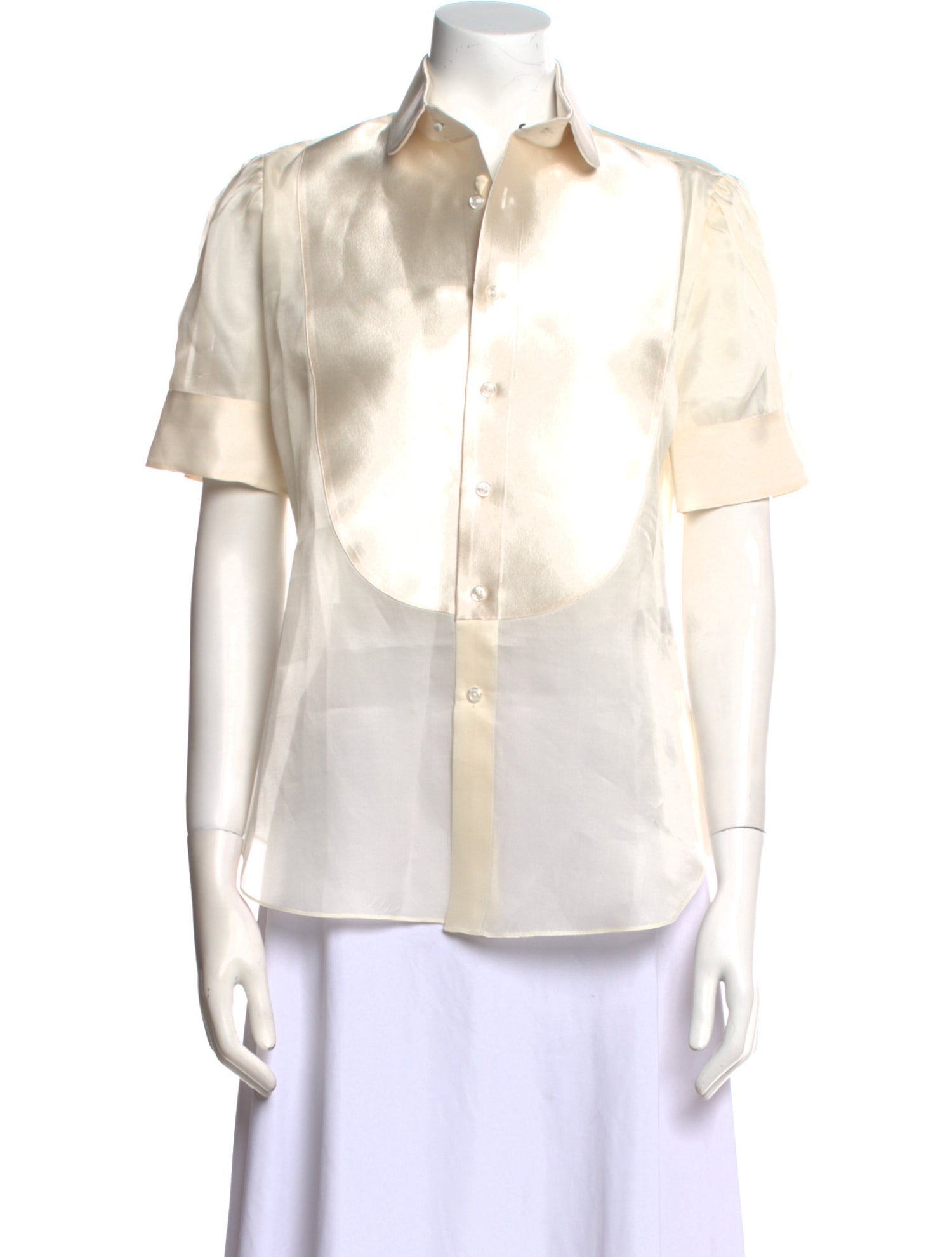 Ralph Lauren Collection Silk Short Sleeve Button-Up Top