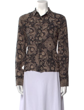 Ralph Lauren Collection Silk Paisley Print Button-Up Top