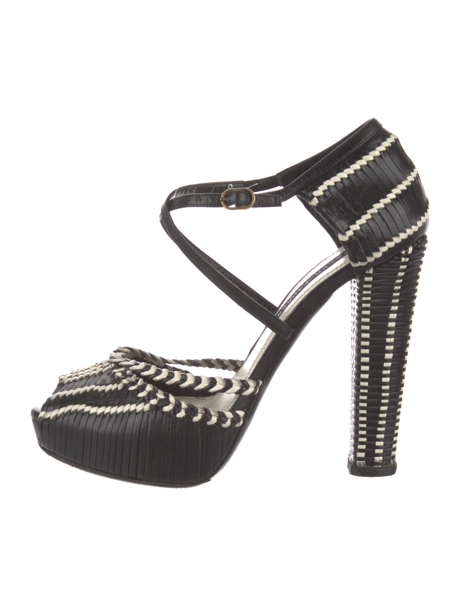 Ralph Lauren Collection Leather Printed T-Strap Pumps