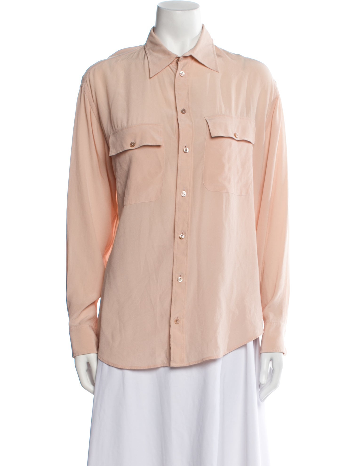 Ralph Lauren Collection Silk Long Sleeve Button-Up Top