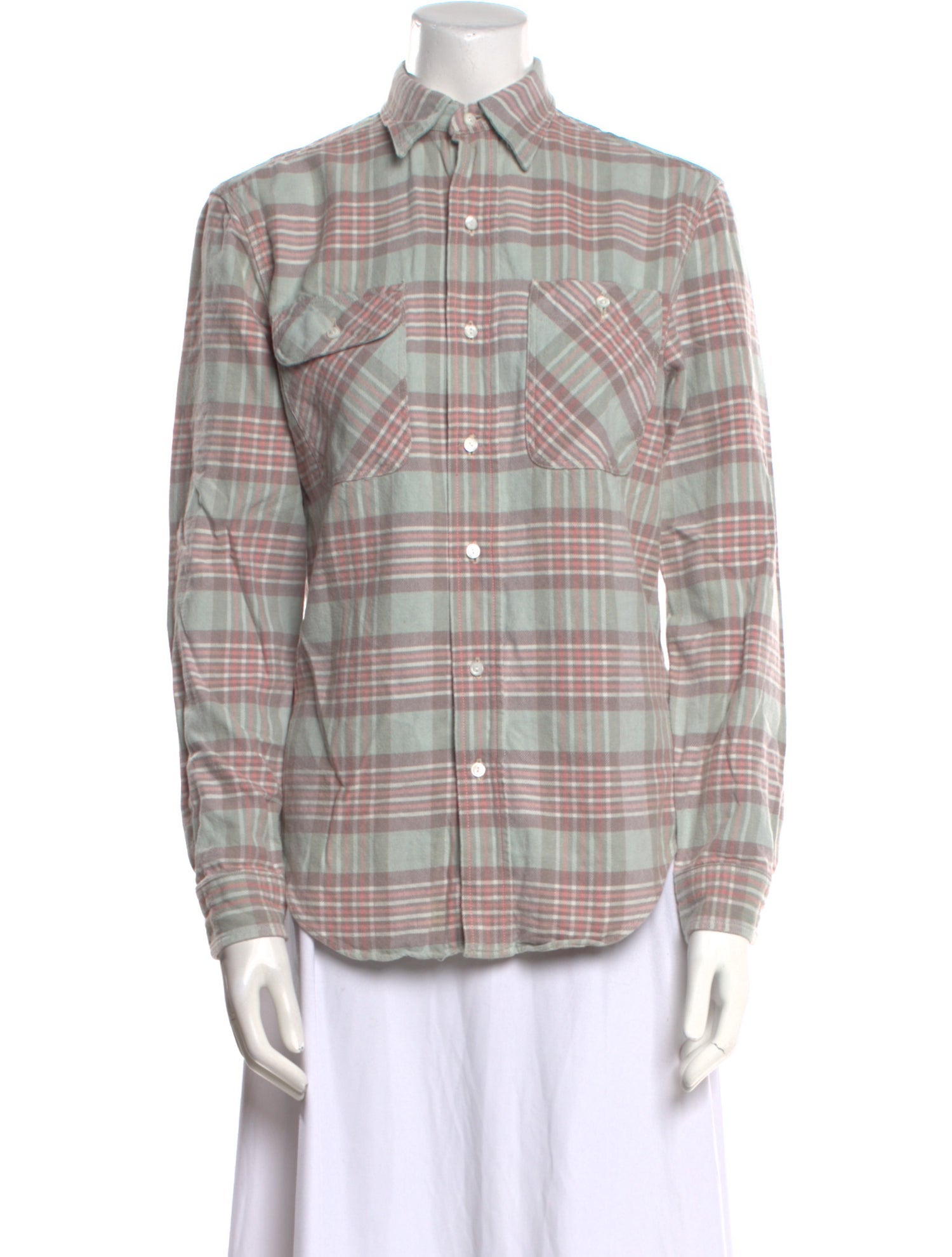 Ralph Lauren Collection Plaid Print Long Sleeve Button-Up Top