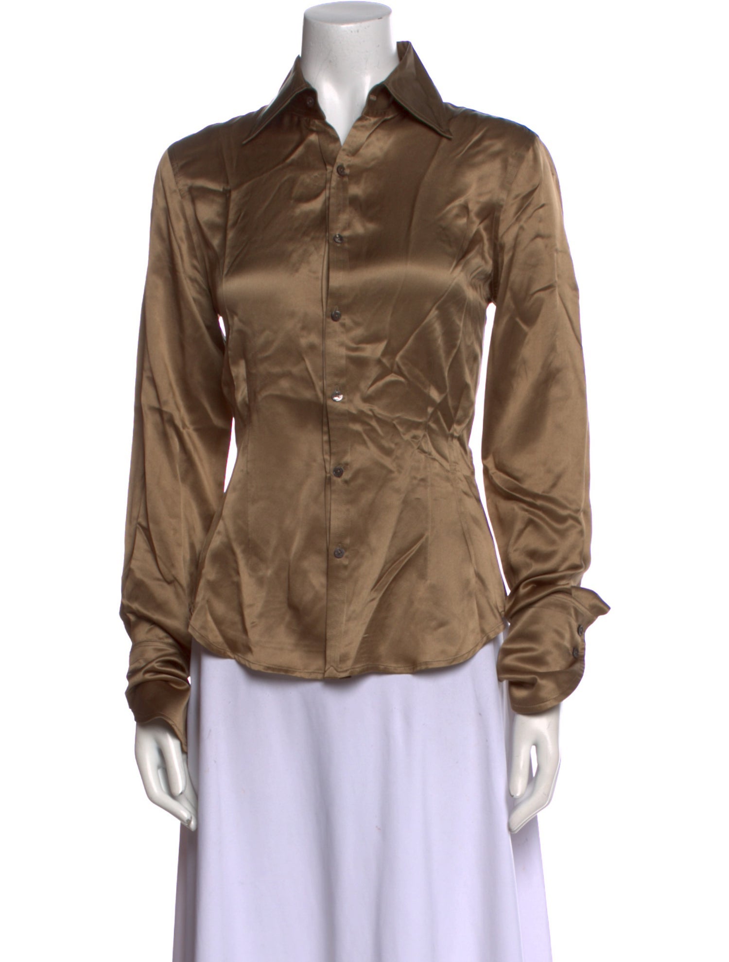 Ralph Lauren Collection Silk Long Sleeve Button-Up Top