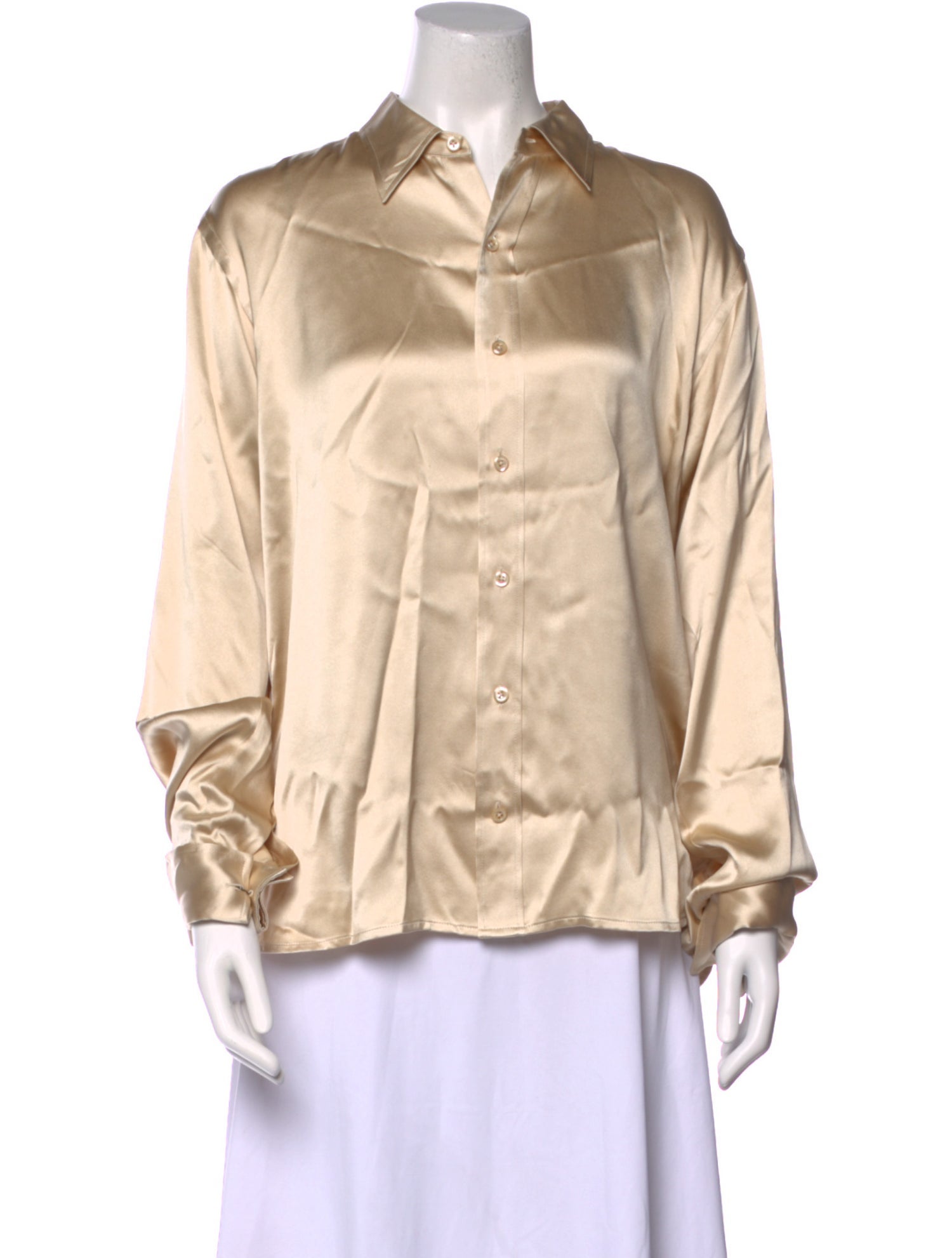 Ralph Lauren Collection Silk Long Sleeve Button-Up Top