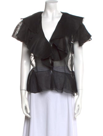 Ralph Lauren Collection V-Neck Short Sleeve Blouse