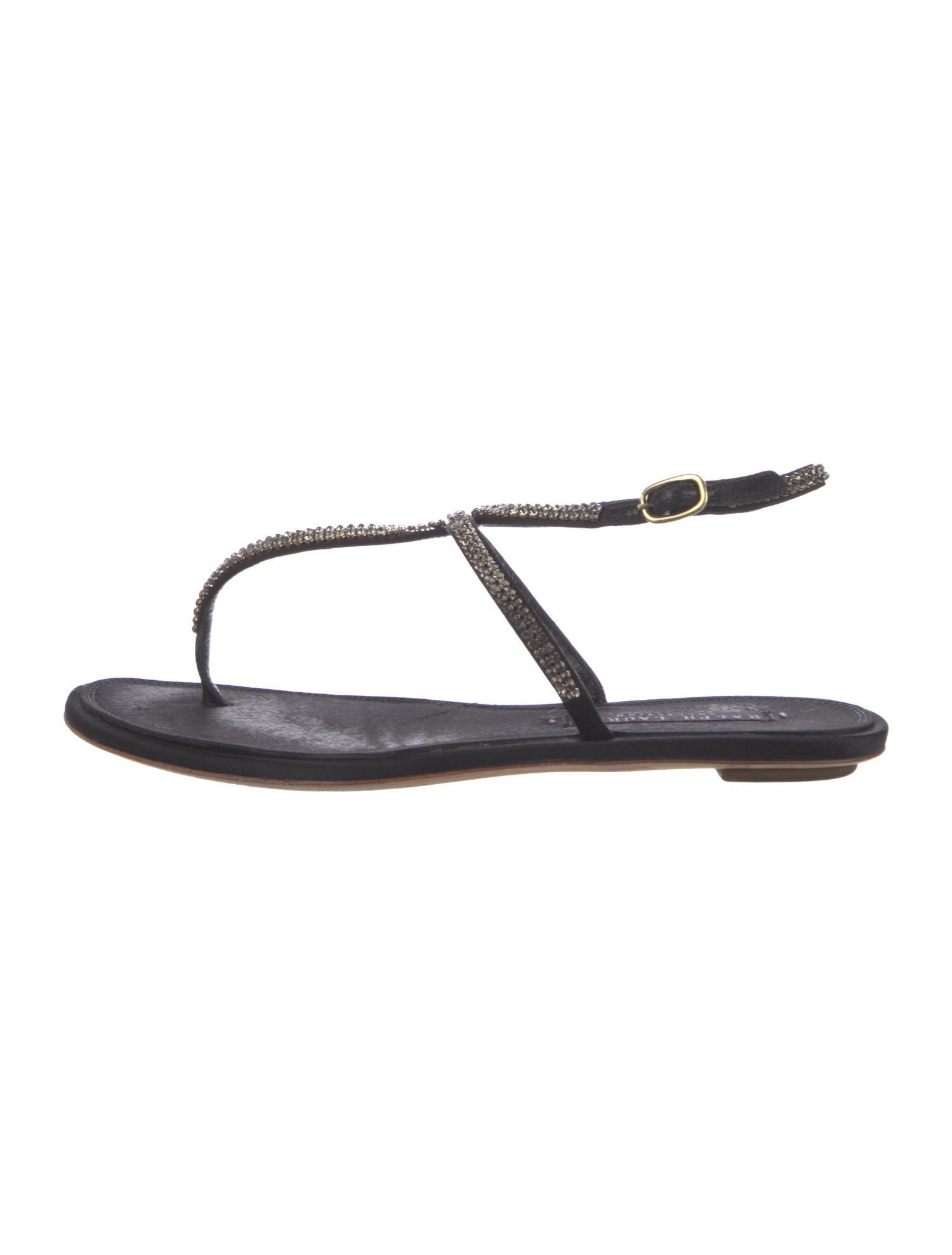 Ralph Lauren Collection Leather Crystal Embellishments T-Strap Sandals