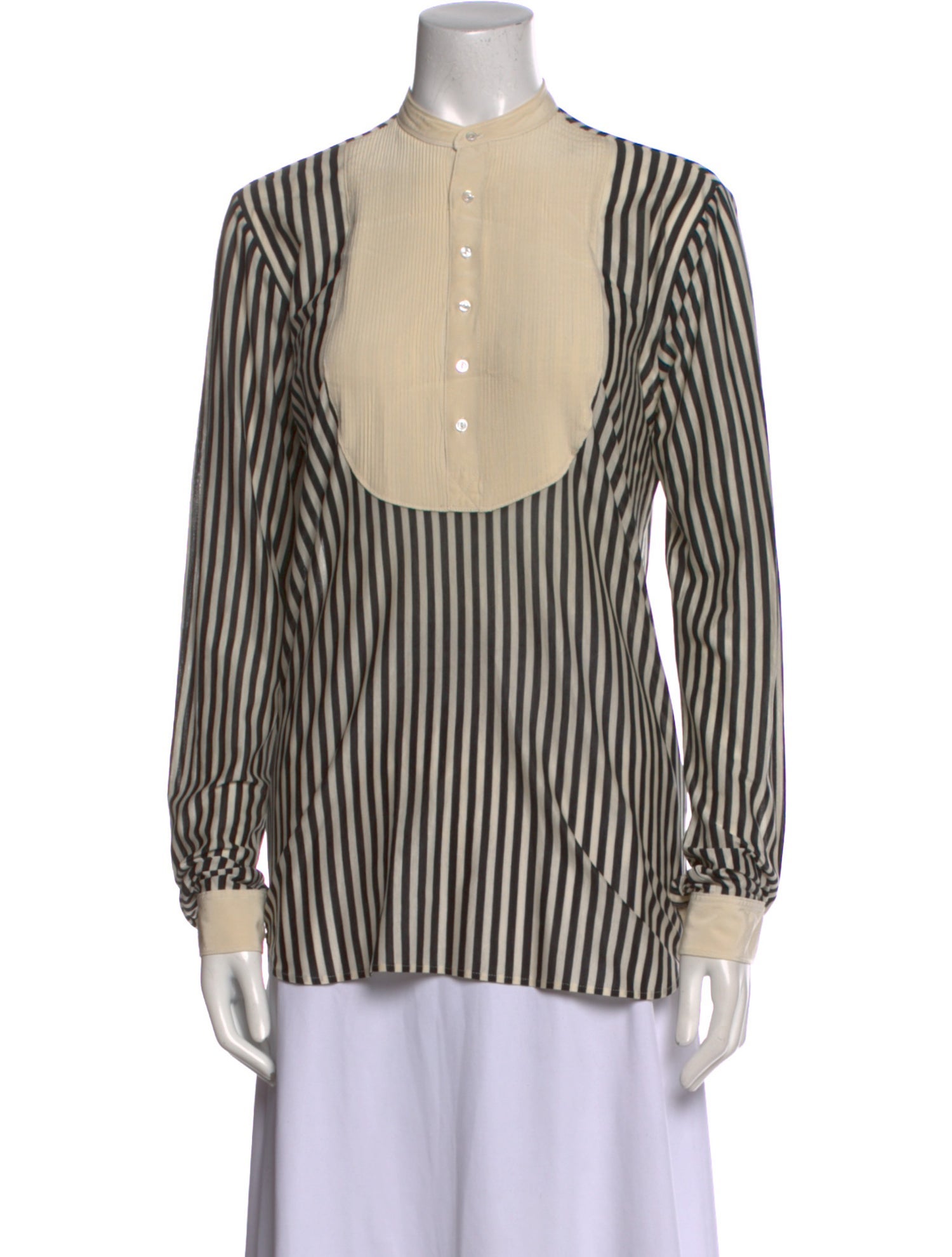 Ralph Lauren Collection Striped Mock Neck Button-Up Top
