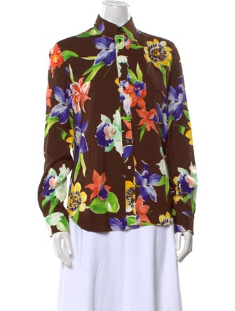 Ralph Lauren Collection Floral Print Long Sleeve Button-Up Top