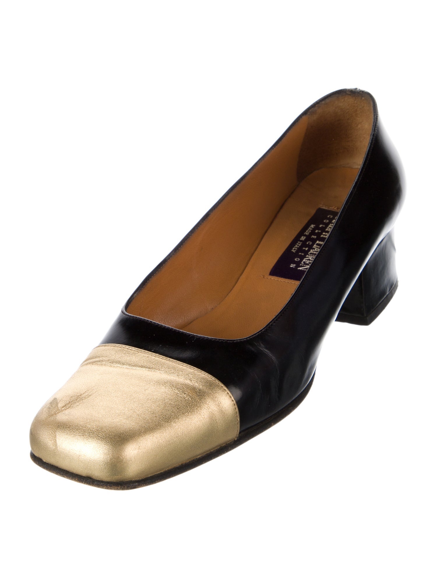 Ralph Lauren Collection Leather Colorblock Pattern Pumps