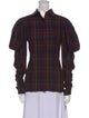 Ralph Lauren Collection Plaid Print Mock Neck Button-Up Top