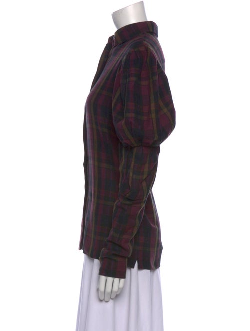 Ralph Lauren Collection Plaid Print Mock Neck Button-Up Top