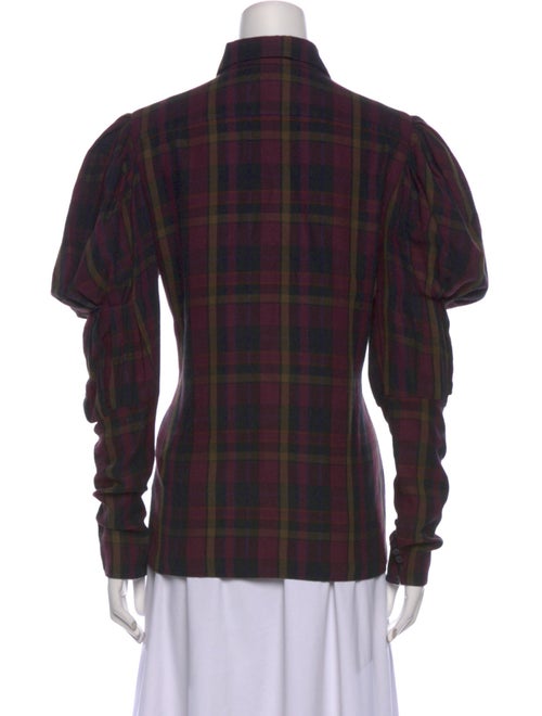 Ralph Lauren Collection Plaid Print Mock Neck Button-Up Top