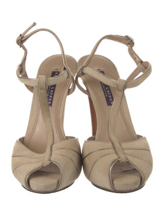 Ralph Lauren Collection Suede Cutout Accent T-Strap Sandals