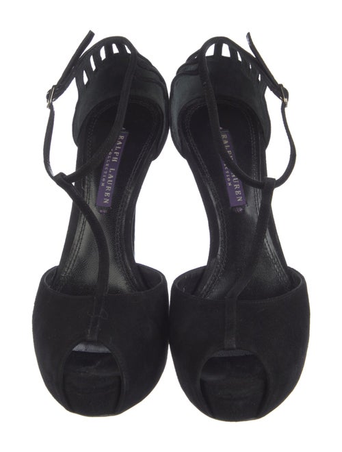 Ralph Lauren Collection Suede Crystal Embellishments T-Strap Pumps