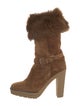 Ralph Lauren Collection Suede Faux Fur Trim Boots