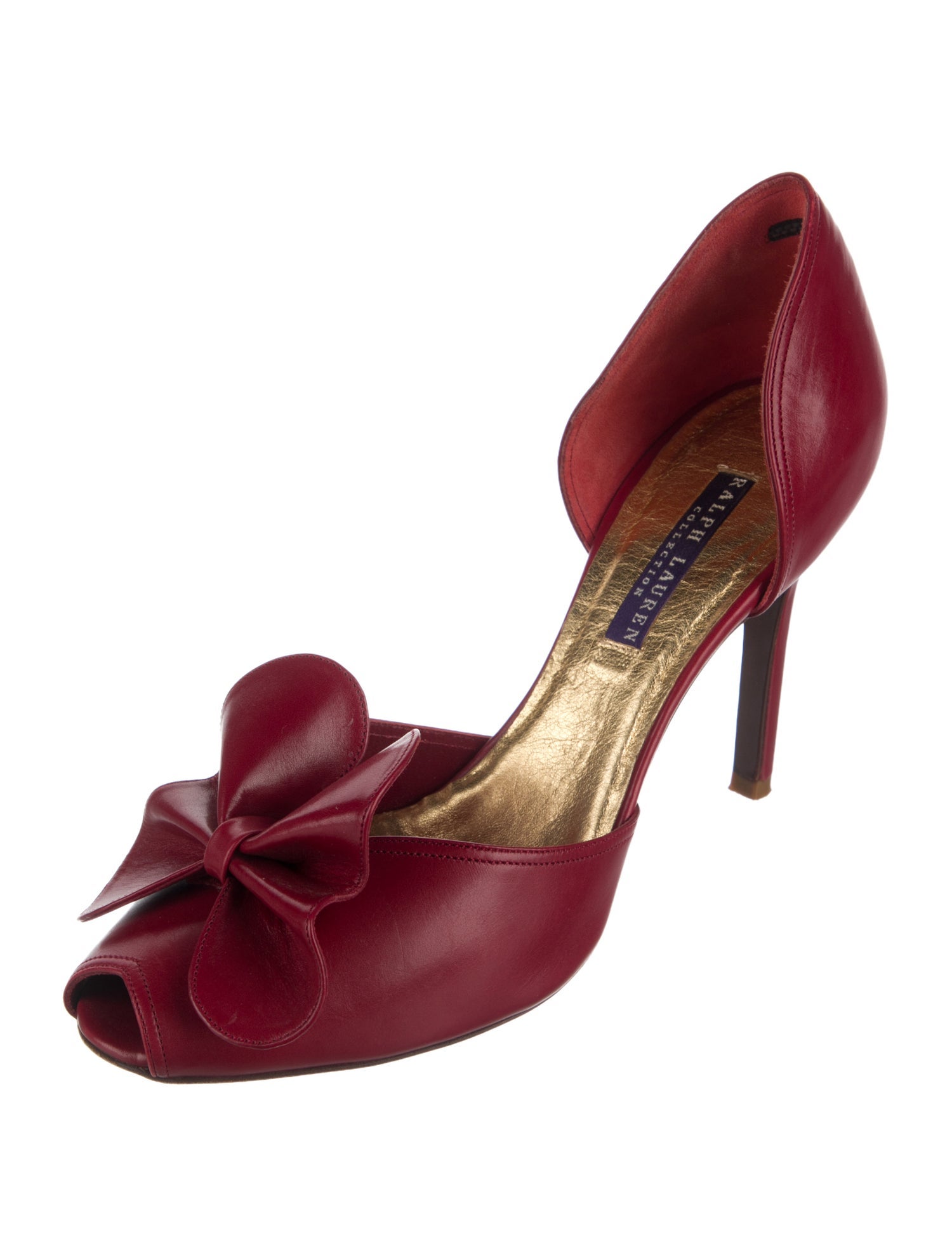 Ralph Lauren Collection Leather Bow Accents D'Orsay Pumps