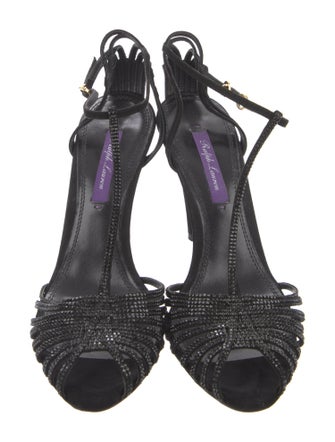 Ralph Lauren Collection Suede Crystal Embellishments T-Strap Pumps