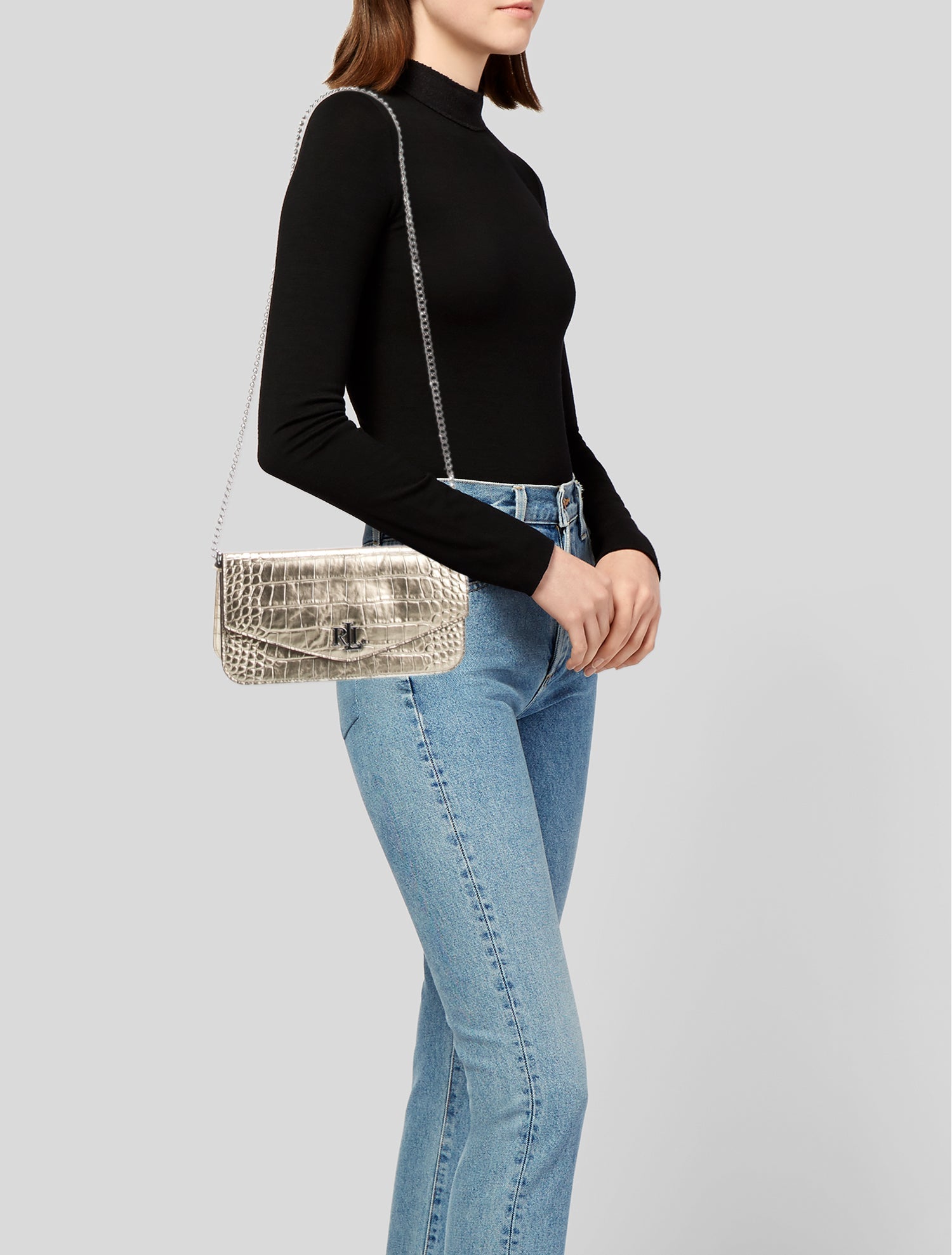 Lauren Ralph Lauren Embossed Leather Shoulder Bag