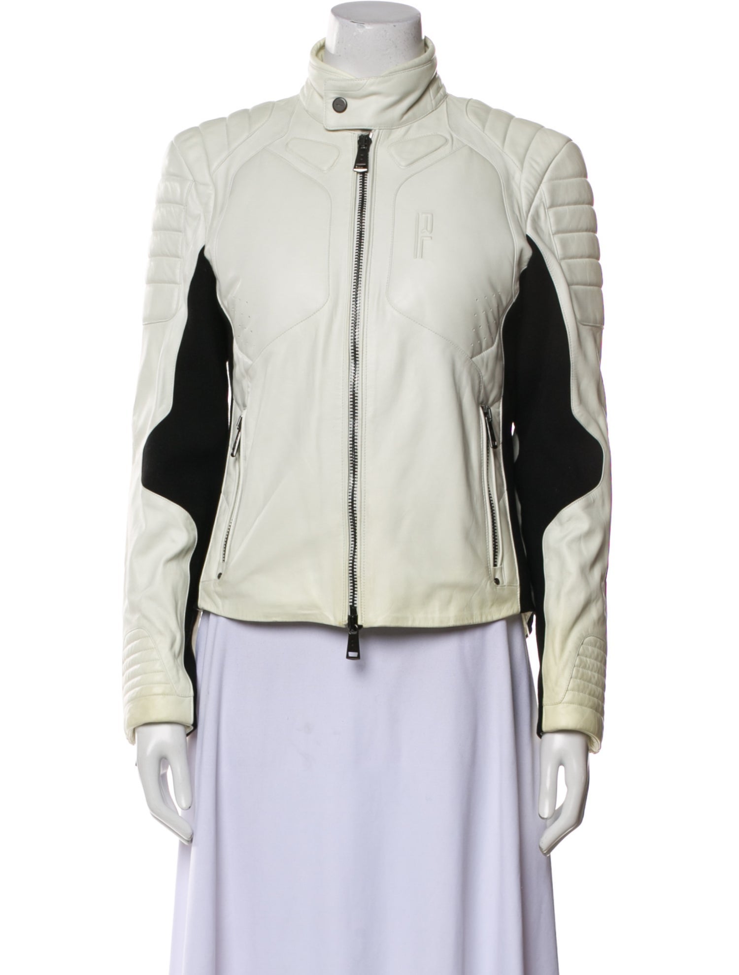 Ralph Lauren Purple Label Leather Colorblock Pattern Biker Jacket