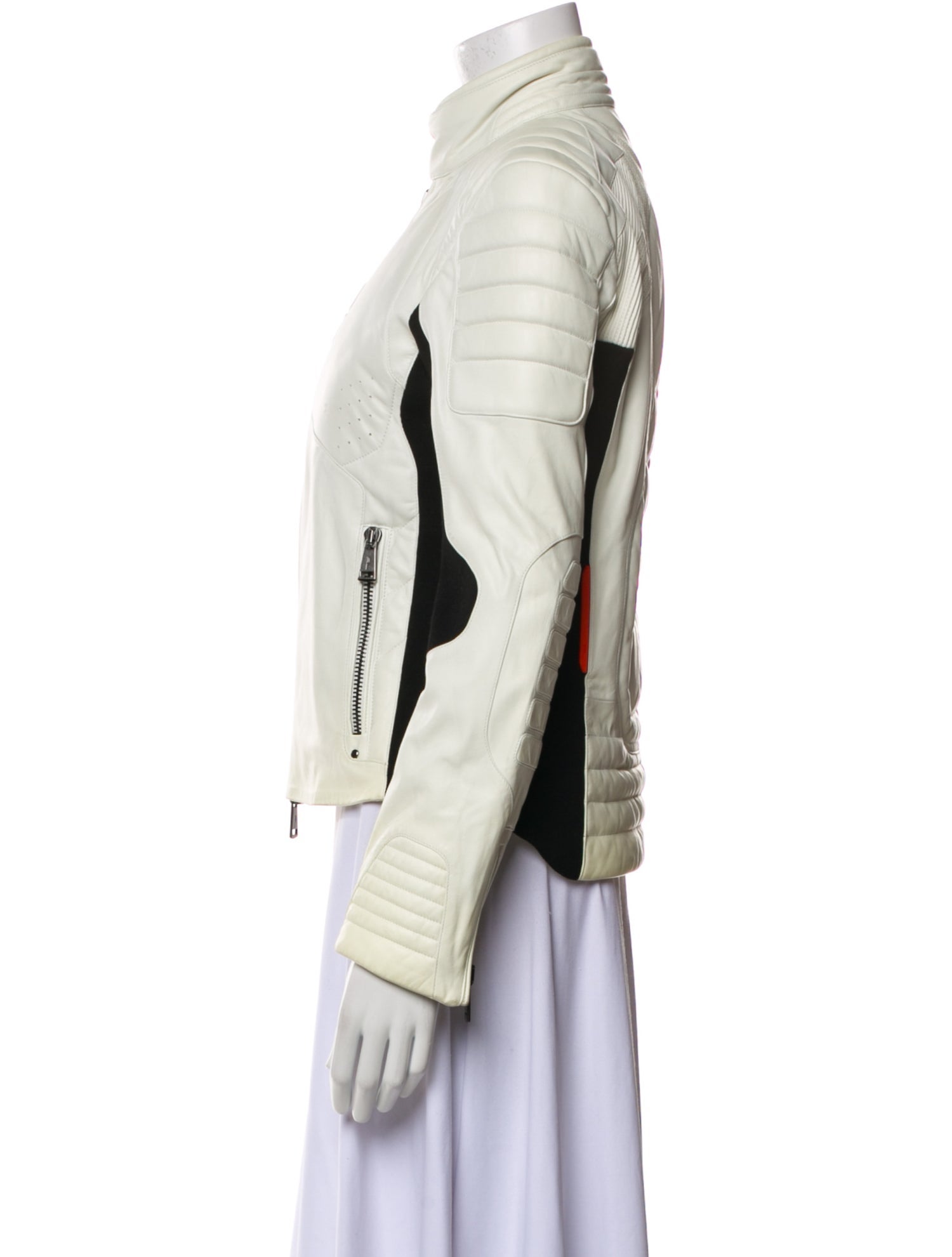 Ralph Lauren Purple Label Leather Colorblock Pattern Biker Jacket