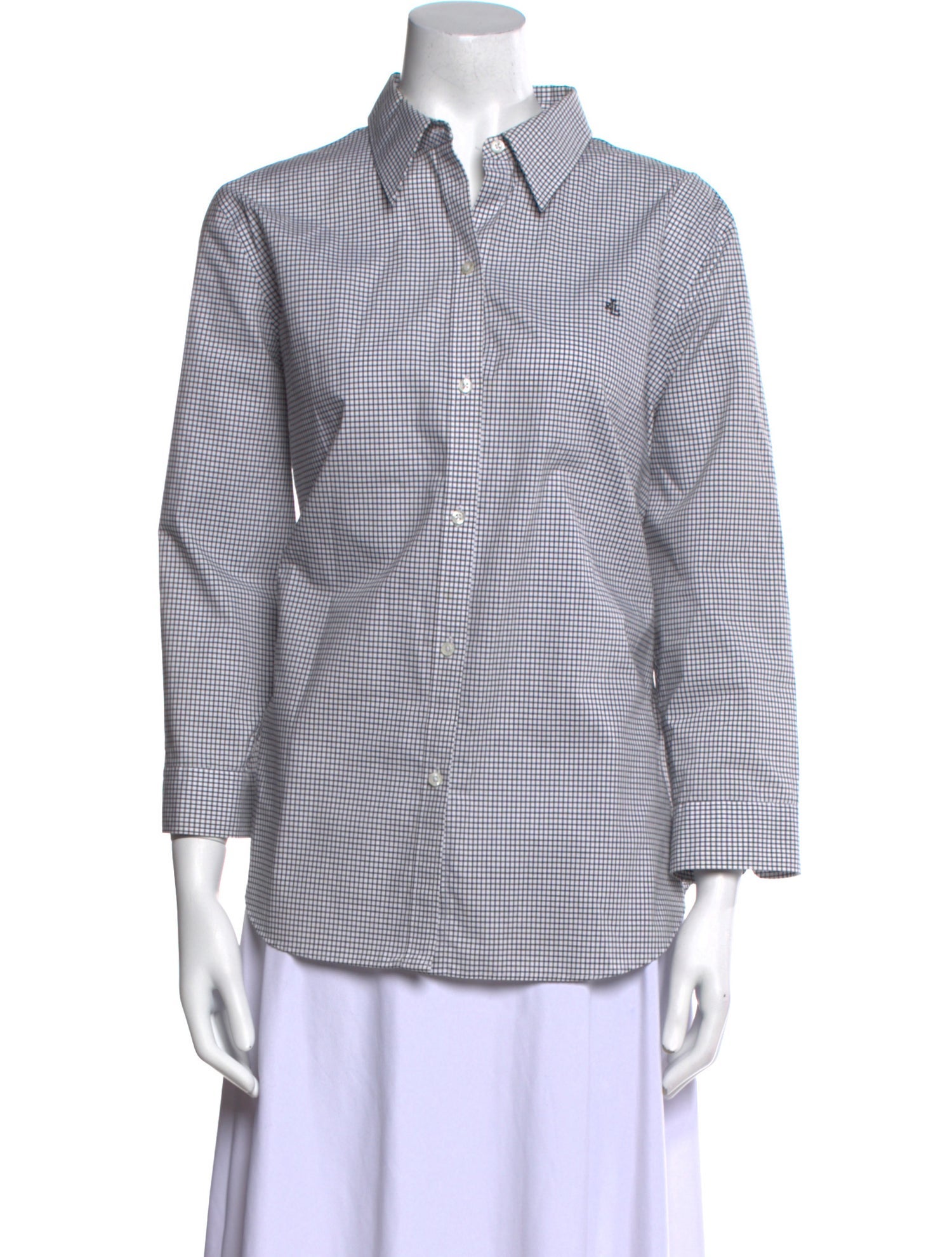 Ralph Lauren Collection Plaid Print Three-Quarter Sleeve Button-Up Top