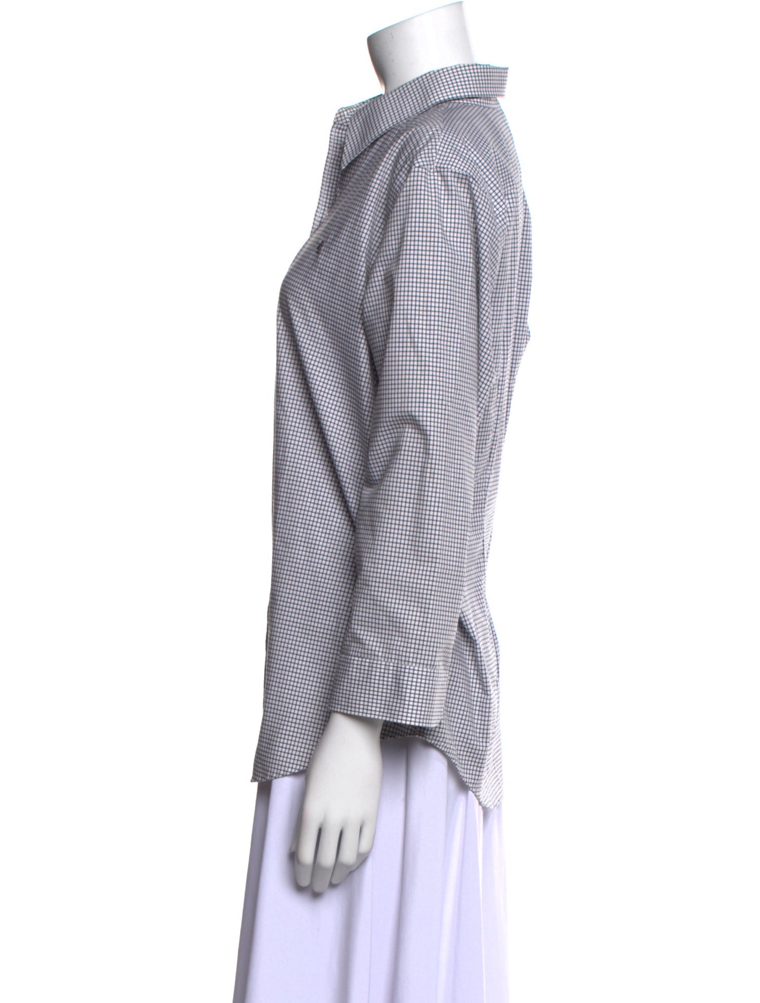 Ralph Lauren Collection Plaid Print Three-Quarter Sleeve Button-Up Top