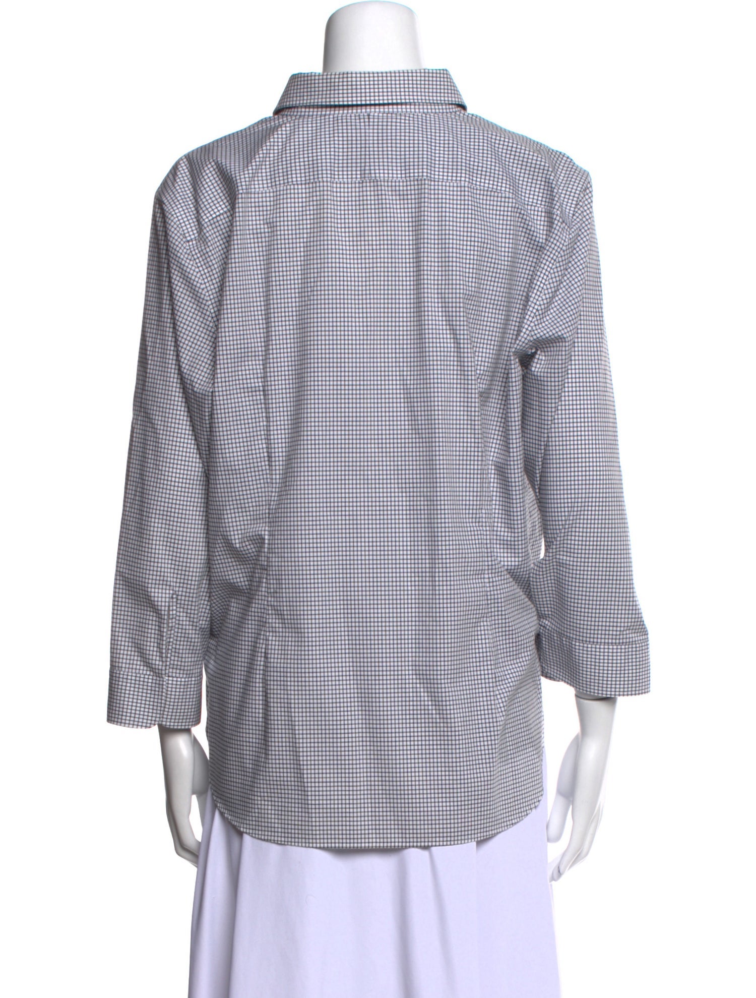 Ralph Lauren Collection Plaid Print Three-Quarter Sleeve Button-Up Top