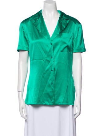 Ralph Lauren Collection Silk Short Sleeve Button-Up Top