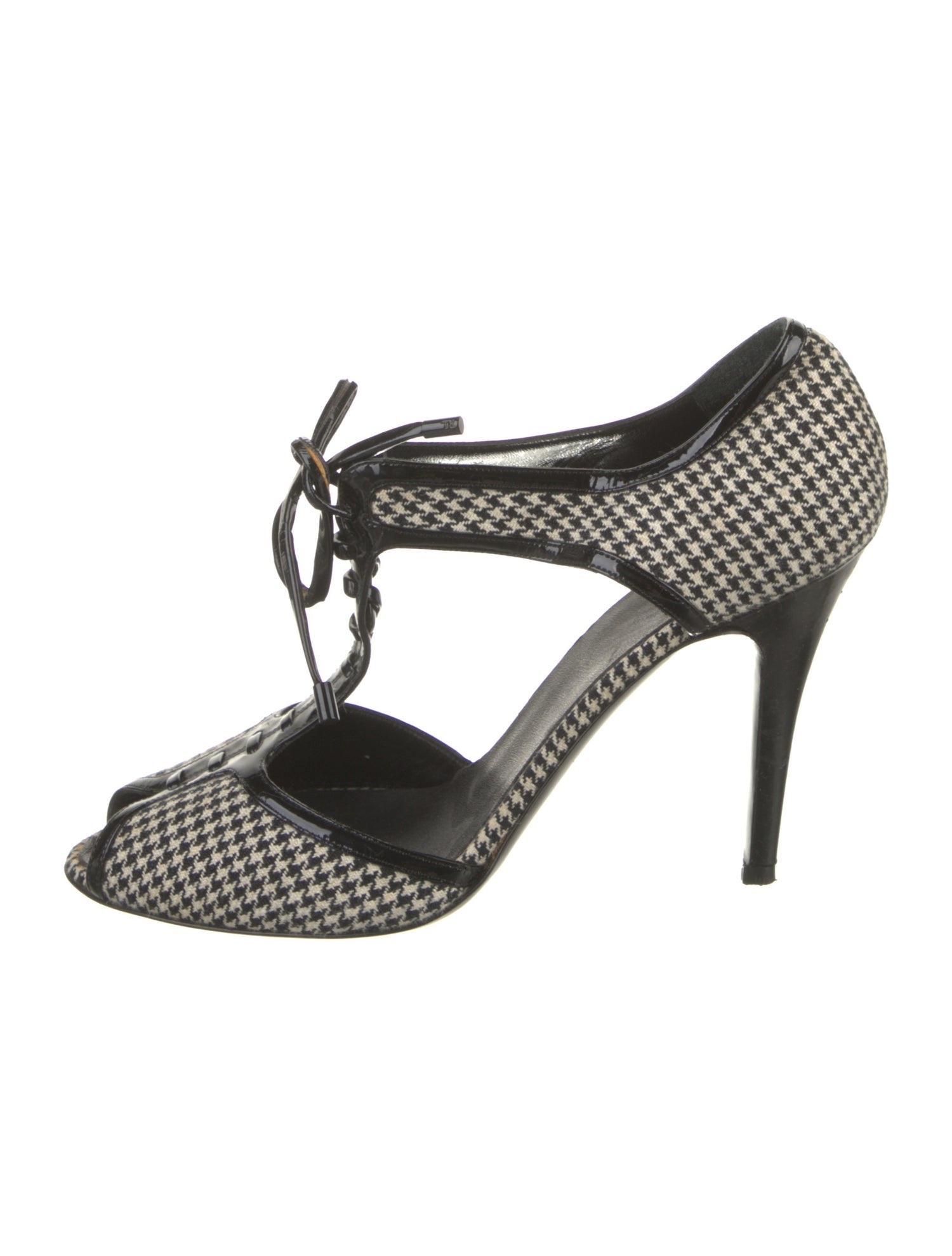 Ralph Lauren Collection Raffia Houndstooth Print T-Strap Pumps