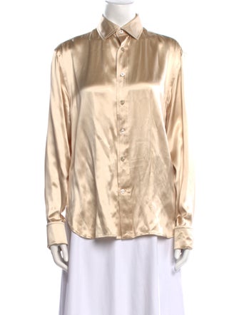 Ralph Lauren Collection Silk Long Sleeve Button-Up Top