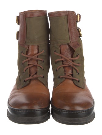 Ralph Lauren Collection Leather Colorblock Pattern Combat Boots