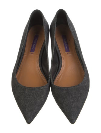 Ralph Lauren Collection Denim Leather Trim Embellishment Flats