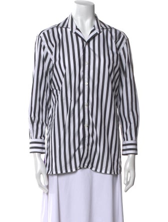 Ralph Lauren Collection Striped Three-Quarter Sleeve Button-Up Top