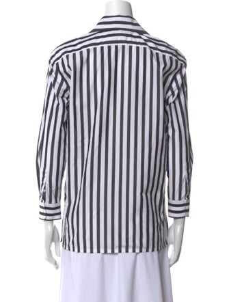 Ralph Lauren Collection Striped Three-Quarter Sleeve Button-Up Top