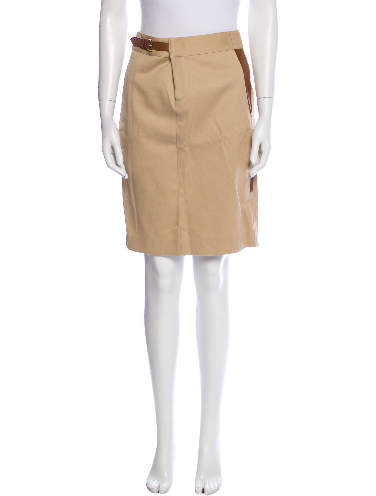 Ralph Lauren Collection Leather Trim Embellishment Knee-Length Skirt