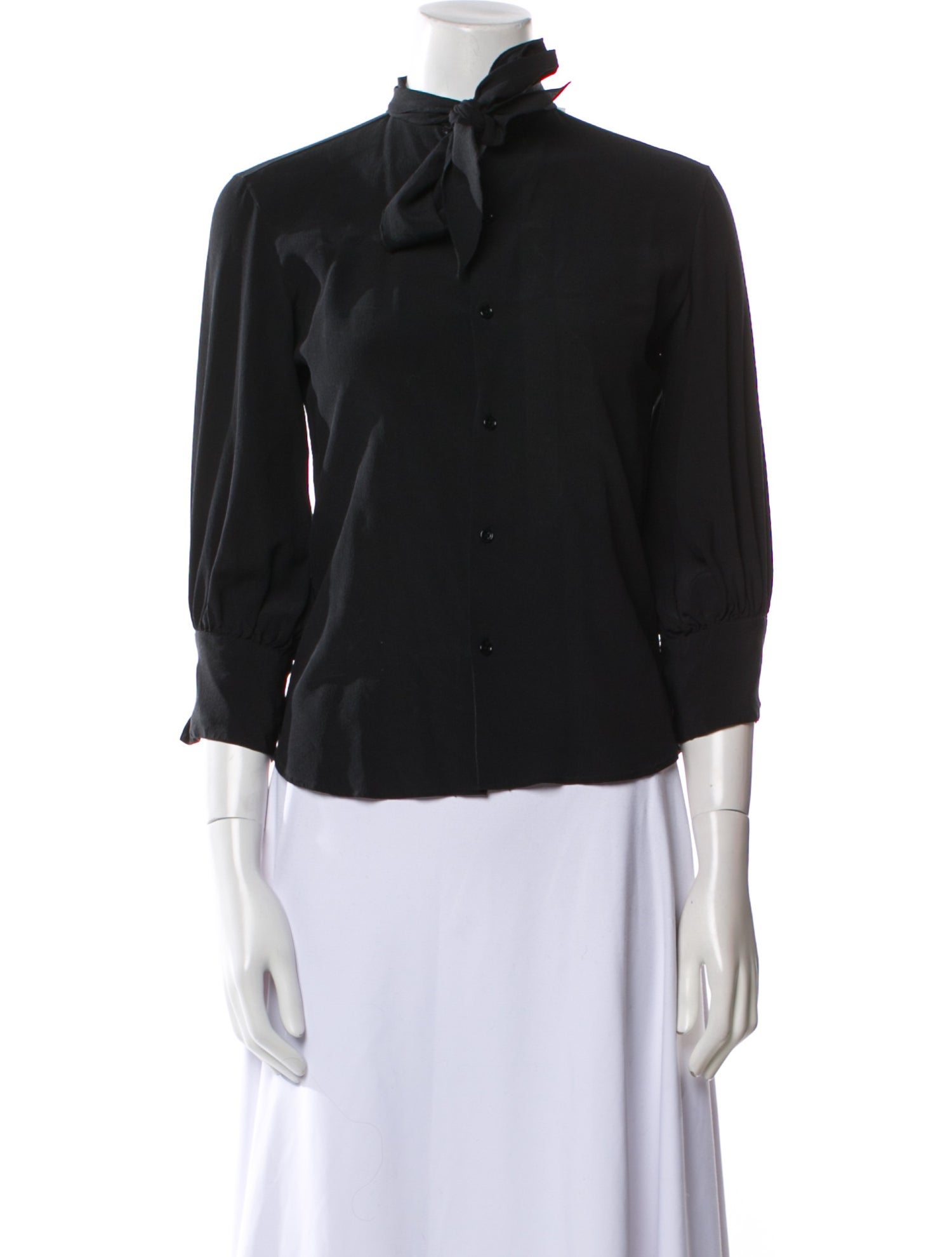 Ralph Lauren Collection Silk Mock Neck Button-Up Top