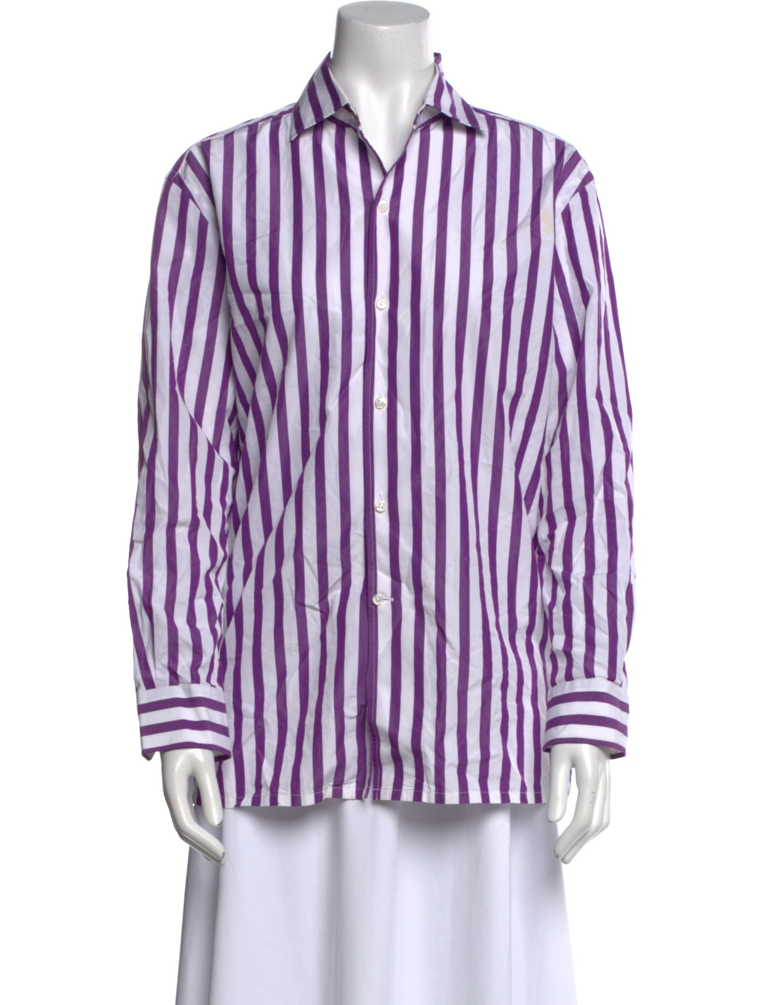 Ralph Lauren Collection Striped Long Sleeve Button-Up Top