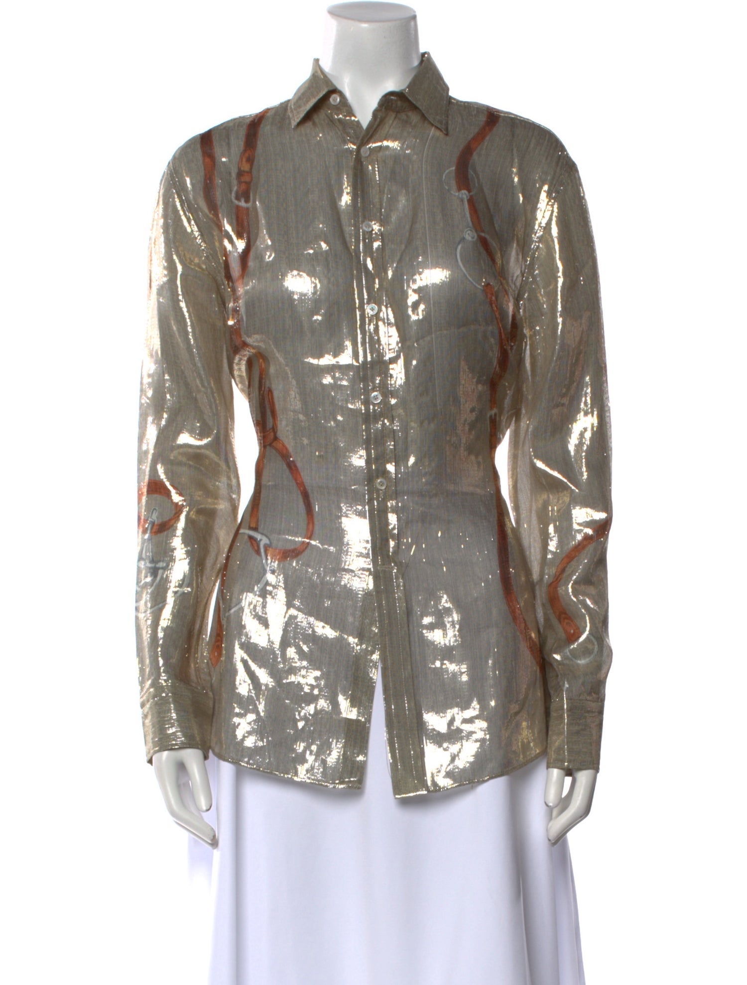 Ralph Lauren Collection Silk Printed Button-Up Top