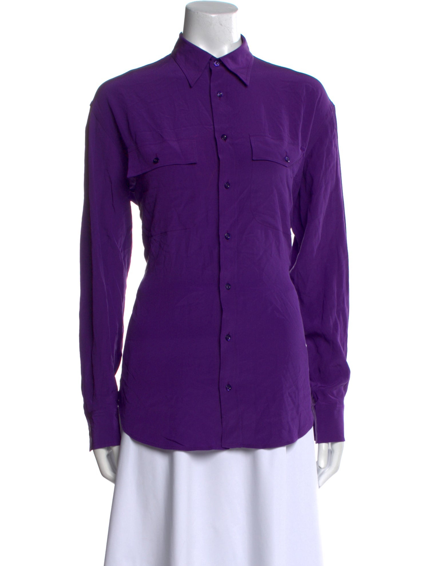 Ralph Lauren Collection Silk Long Sleeve Button-Up Top