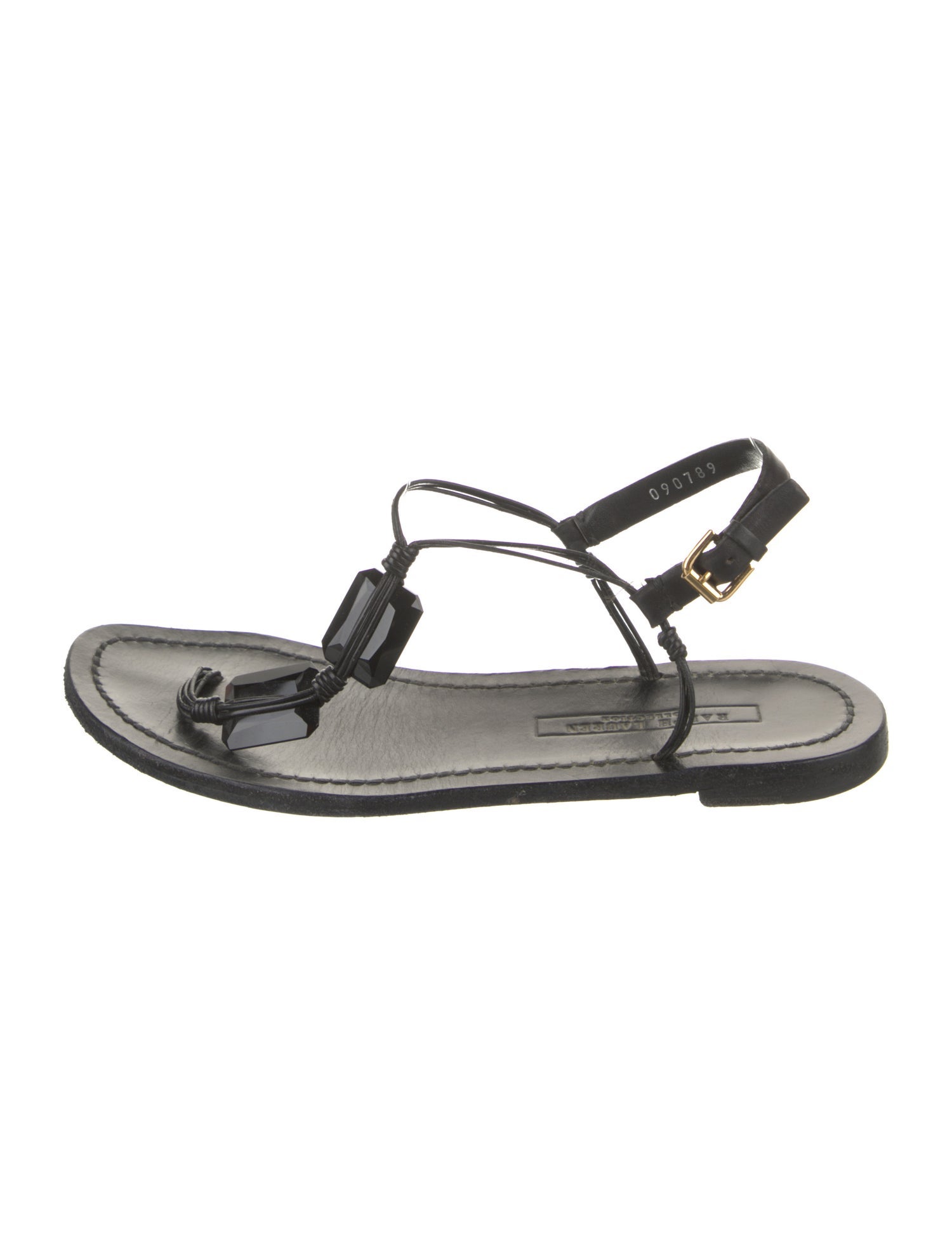 Ralph Lauren Collection Leather Printed T-Strap Sandals