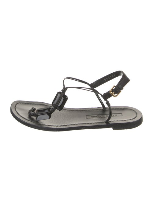 Ralph Lauren Collection Leather Printed T-Strap Sandals