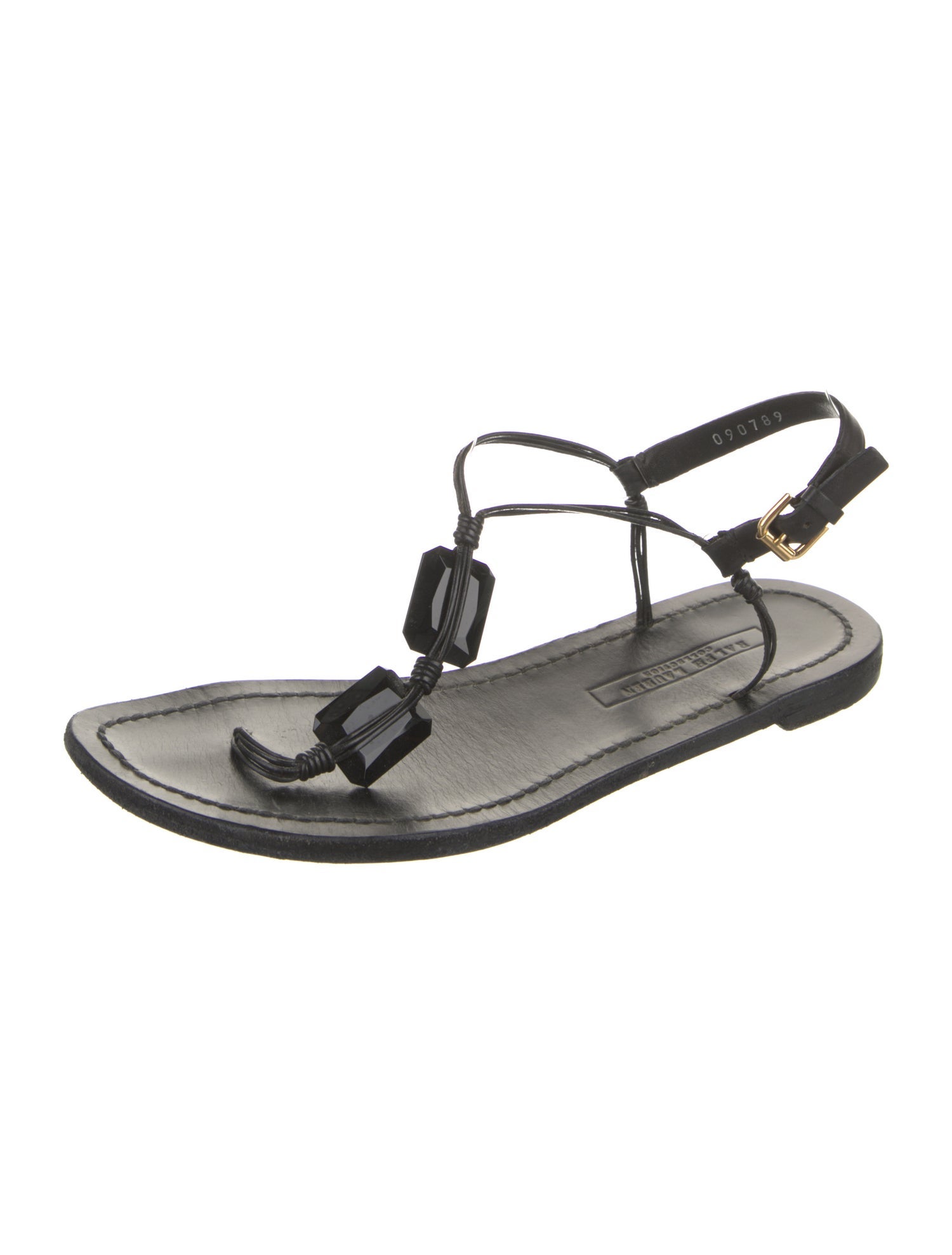Ralph Lauren Collection Leather Printed T-Strap Sandals