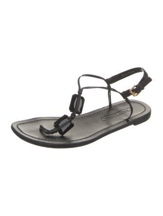 Ralph Lauren Collection Leather Printed T-Strap Sandals