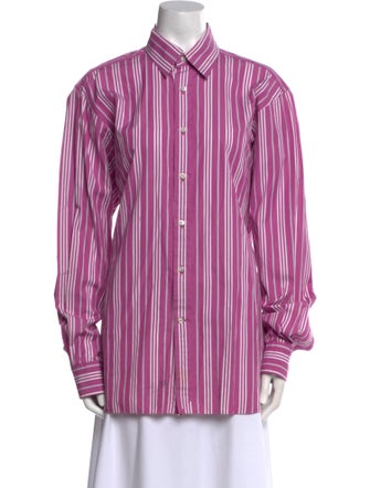 Ralph Lauren Collection Striped Long Sleeve Button-Up Top