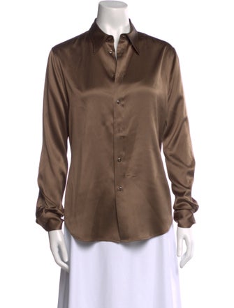 Ralph Lauren Collection Silk Long Sleeve Button-Up Top