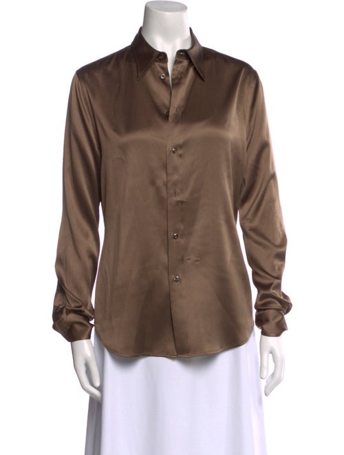 Ralph Lauren Collection Silk Long Sleeve Button-Up Top