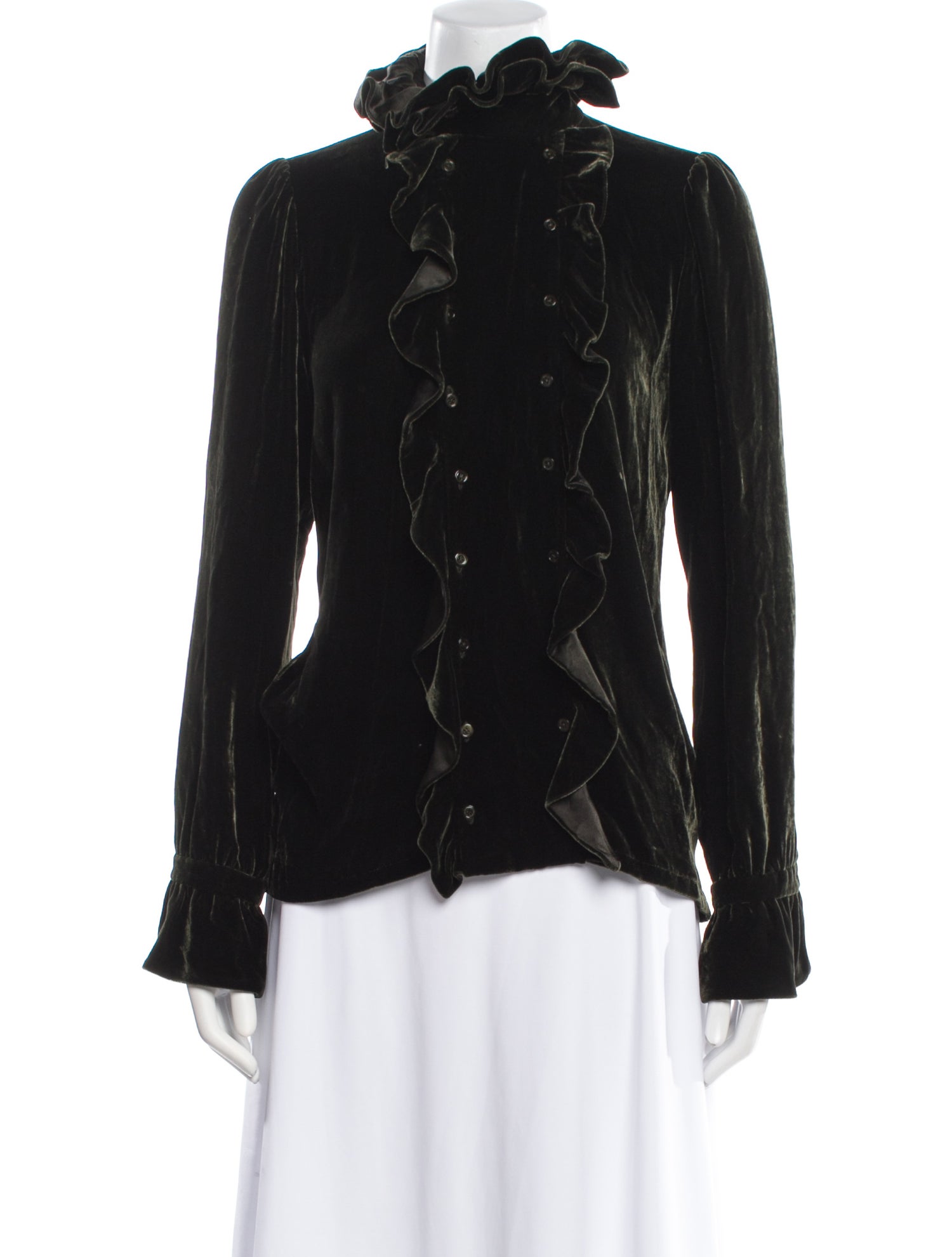 Ralph Lauren Collection Mock Neck Long Sleeve Button-Up Top