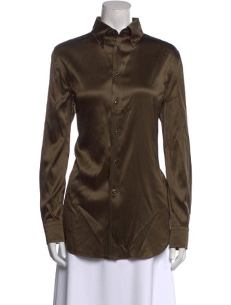 Ralph Lauren Collection Silk Long Sleeve Button-Up Top